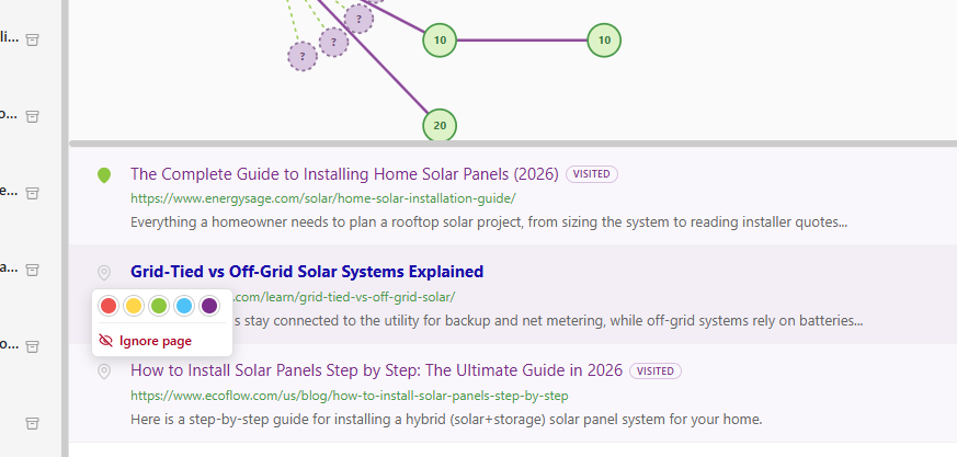 One-click pinning interface with color-coded pins